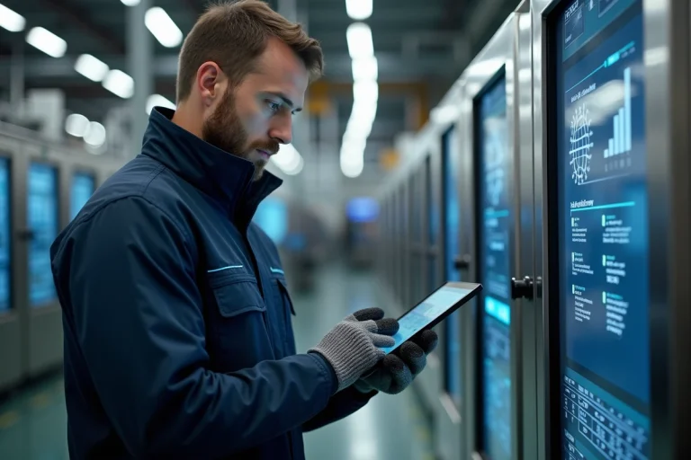 Ingénieur en industrie utilisant une tablette numérique